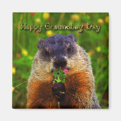 Happy Groundhog Day Eating Flower Magneet (Voorkant)