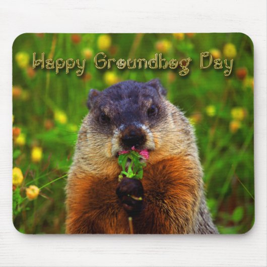 Happy Groundhog Day Eating Flower Muismat (Voorkant)