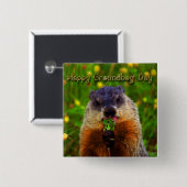 Happy Groundhog Day Eating Flower Vierkante Button 5,1 Cm (Voorkant /achterkant)