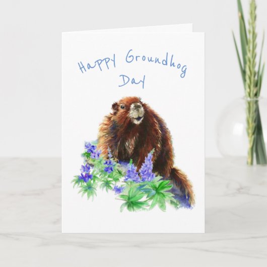 Happy Groundhog Day Fun Spring Animal Waterverf Kaart (Voorkant)