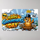 Happy Groundhog Day  Funny Backdrop Poster (Voorkant)