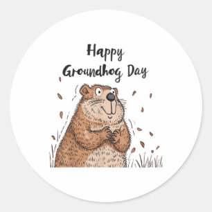 Happy Groundhog Day Funny Groundhog Holiday Mannen Ronde Sticker