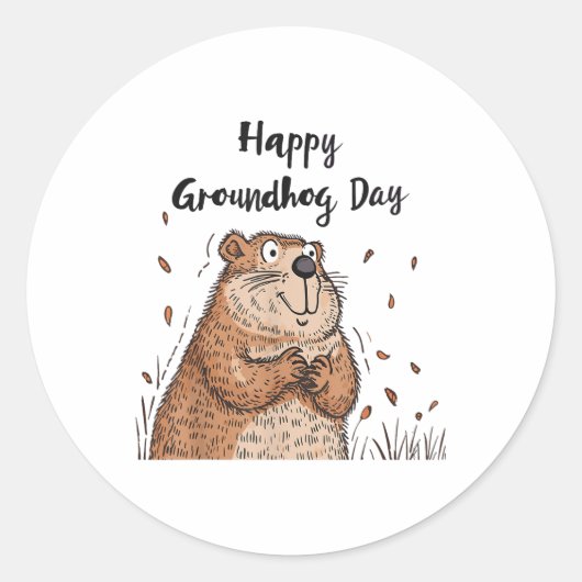 Happy Groundhog Day Funny Groundhog Holiday Mannen Ronde Sticker (Voorkant)