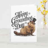Happy Groundhog Day Ground Hog Animal Costume Men Kaart (Gele Bloem)