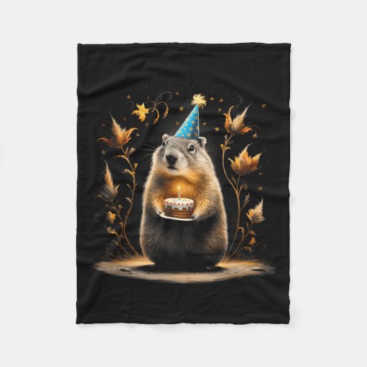 Happy Groundhog Day Ground Hog With Birthday Cake  Fleece Deken (Voorkant)