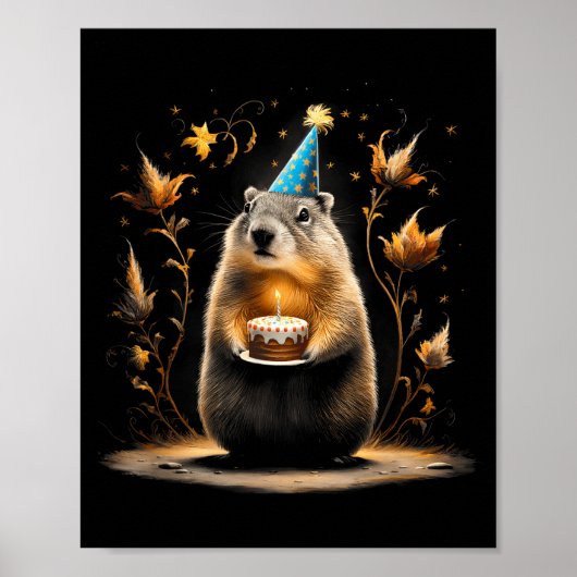 Happy Groundhog Day Ground Hog With Birthday Cake  Poster (Voorkant)