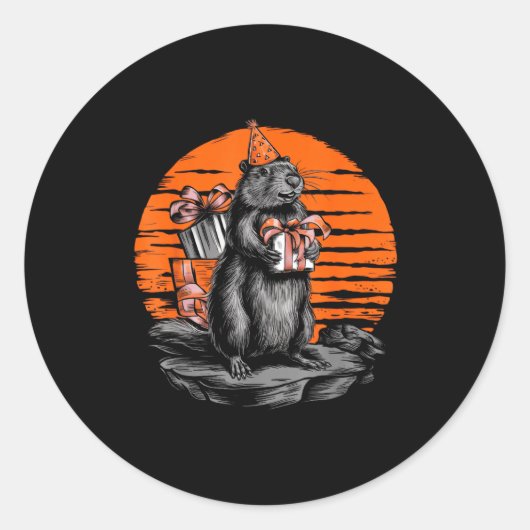 Happy Groundhog Day Ground Hog With Birthday Party Ronde Sticker (Voorkant)