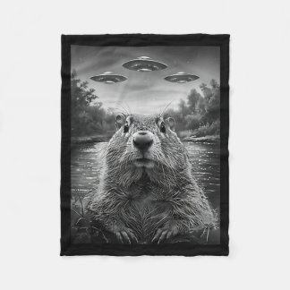 Happy Groundhog Day Groundhog Selfie With Ufos Fun Fleece Deken