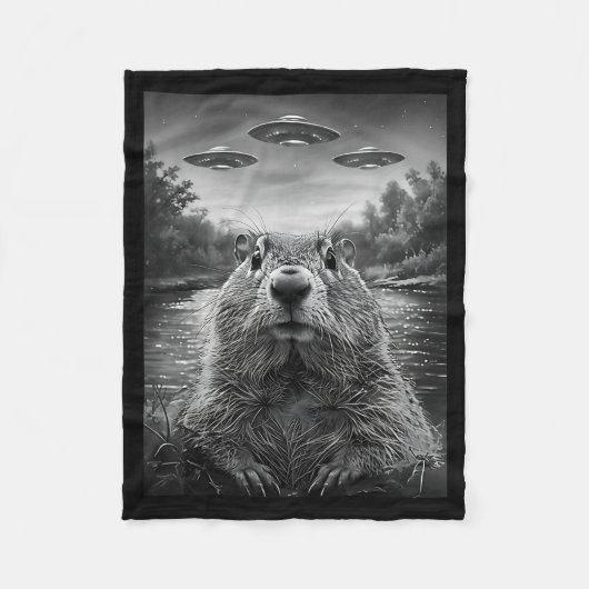 Happy Groundhog Day Groundhog Selfie With Ufos Fun Fleece Deken (Voorkant)