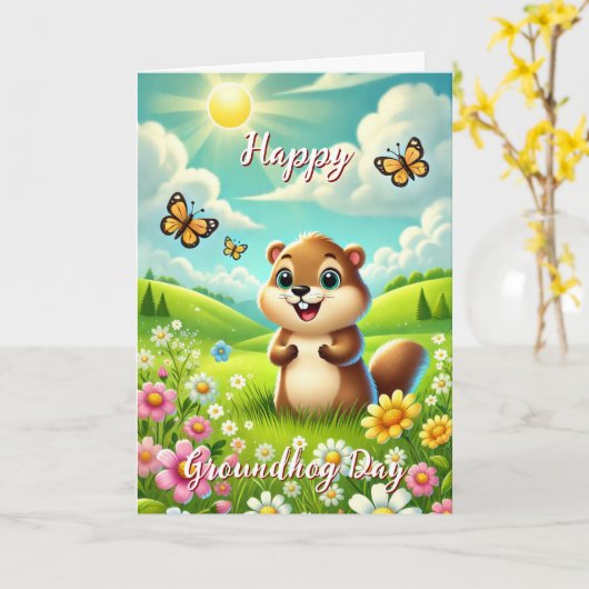Happy Groundhog Day & History Kaart Welkom Lente (Gele Bloem)