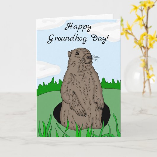 Happy Groundhog Day Kaart (Gele Bloem)