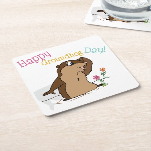 Happy Groundhog Day Kartonnen Onderzetters (Schuin)