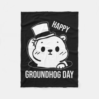 Happy Groundhog Day Line Art Fleece Deken