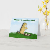 Happy Groundhog Day met grondhoefschaduw op gras Kaart (Gele Bloem)