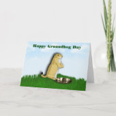 Happy Groundhog Day met grondhoefschaduw op gras Kaart (Voorkant)