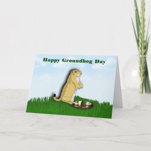 Happy Groundhog Day met grondhoefschaduw op gras Kaart (Voorkant)
