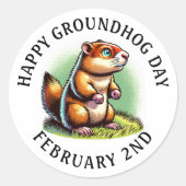 Happy Groundhog Day | Schattige Woodchuck Ronde Sticker (Voorkant)