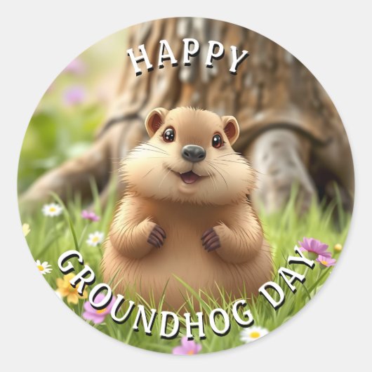 Happy Groundhog Day | Schattige Woodchuck Ronde Sticker (Voorkant)