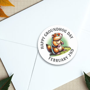 Happy Groundhog Day   Schattige Woodchuck Ronde Sticker