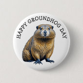 Happy Groundhog Day Schattigee vakantie Button (Voorkant)