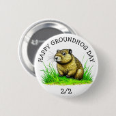 Happy Groundhog Day Schattigee vakantie Button (Voorkant /achterkant)