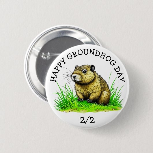 Happy Groundhog Day Schattigee vakantie Button (Voorkant /achterkant)