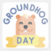 Happy Groundhog Day Smiling Cartoon Vierkante Sticker (Voorkant)