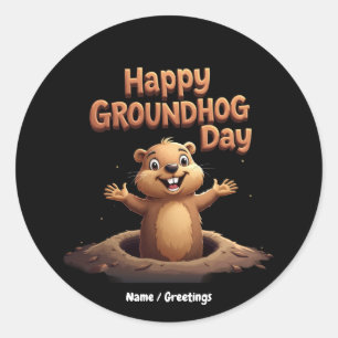 Happy Groundhog Day vieren met Humor, plezier Ronde Sticker