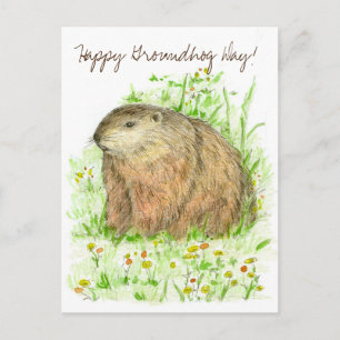 Happy Groundhog Day Woodchuck Animal Art Briefkaart