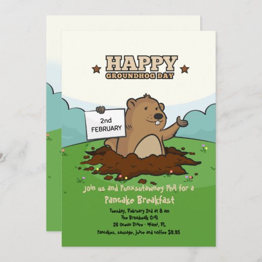 Happy Groundhog-uitnodiging Kaart (Voorkant / Achterkant)