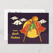 Happy Gudi Padwa die de gudi opvoedt Uitnodiging Briefkaart (Voorkant / Achterkant)