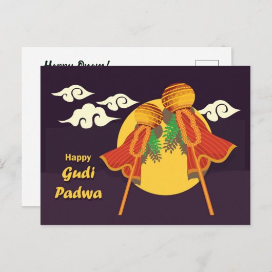 Happy Gudi Padwa die de gudi opvoedt Uitnodiging Briefkaart (Voorkant / Achterkant)