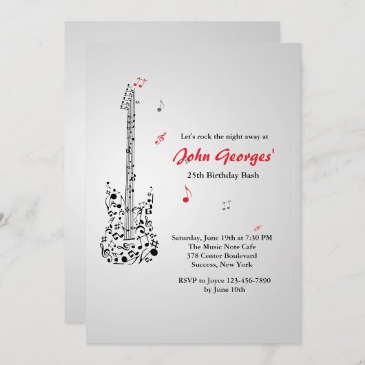 Happy Guitar-uitnodiging Kaart (Voorkant / Achterkant)