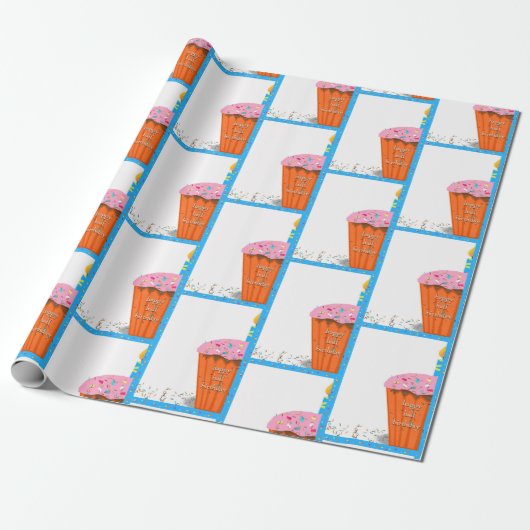 Happy Half Birthday Cupcake Cadeaupapier (Uitgerold)