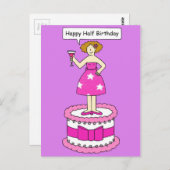Happy Half Birthday Lady op een Cake Briefkaart (Voorkant / Achterkant)