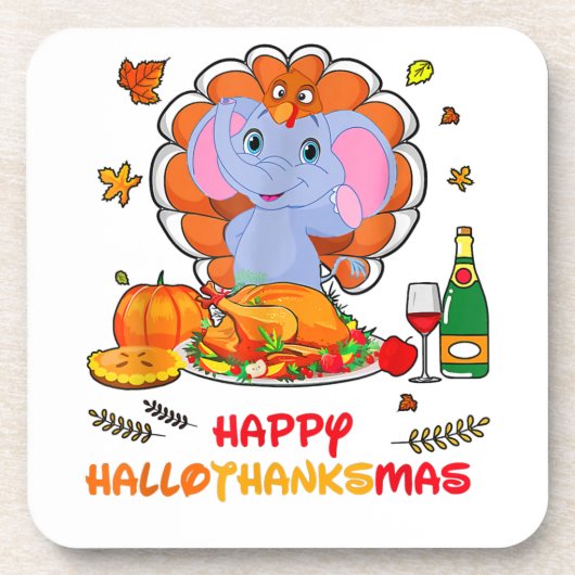 Happy Hallo Bedankt Mas Elephant Thanksgiving Gift Bier Onderzetter (Voorkant)