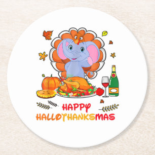 Happy Hallo Bedankt Mas Elephant Thanksgiving Gift Ronde Kartonnen Onderzetter