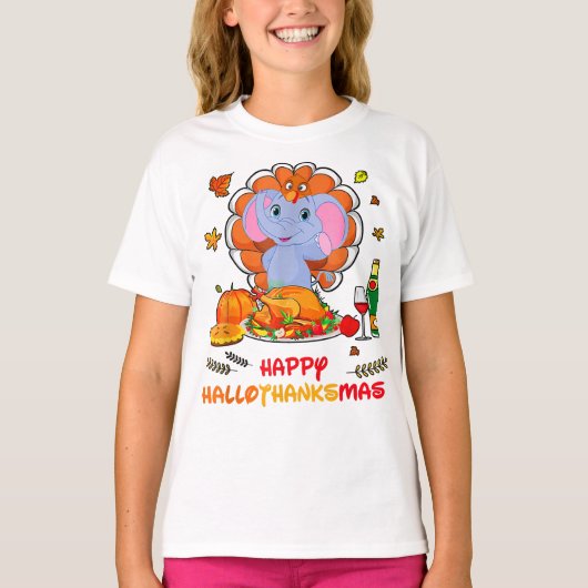 Happy Hallo olifant Drink wijn dank u cadeau T-shirt (Voorkant)