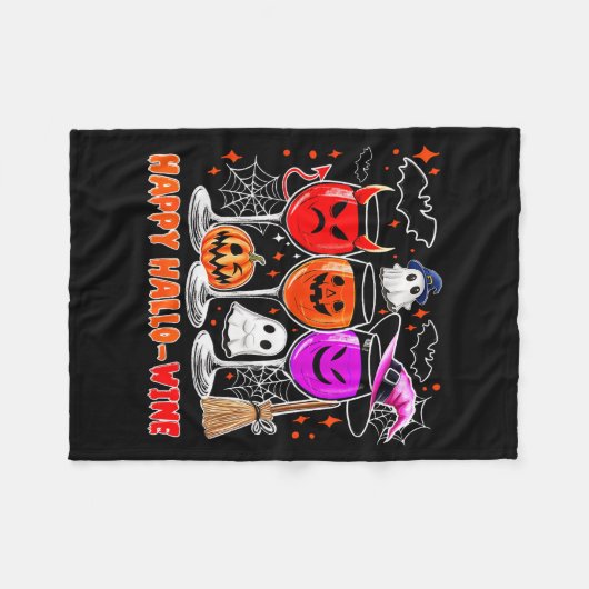 Happy Hallo-wine Funny Halloween Gl Wine Drinking  Fleece Deken (Voorkant (Horizontaal))