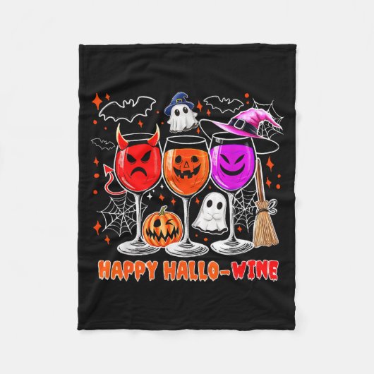Happy Hallo-wine Funny Halloween Gl Wine Drinking  Fleece Deken (Voorkant)