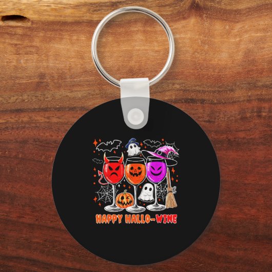 Happy Hallo-wine Funny Halloween Gl Wine Drinking Sleutelhanger (Voorkant)
