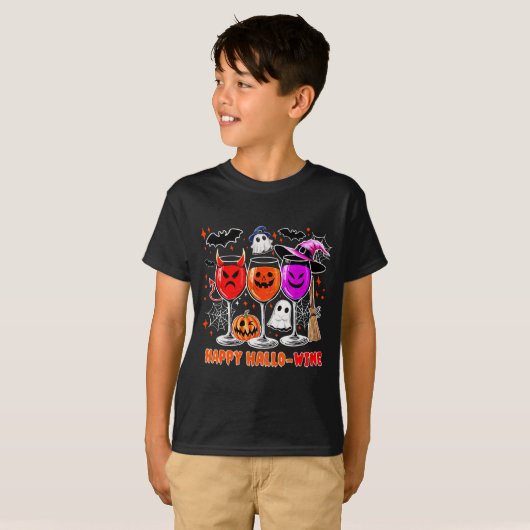 Happy Hallo-wine Funny Halloween Gl Wine Drinking T-shirt (Voorkant volledig)