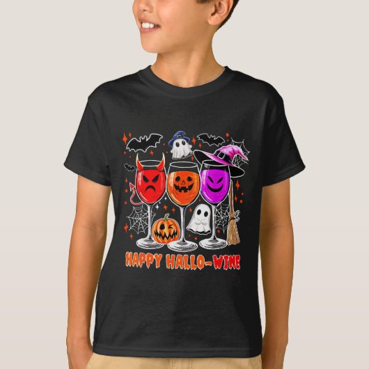 Happy Hallo-wine Funny Halloween Gl Wine Drinking  T-shirt (Voorkant)