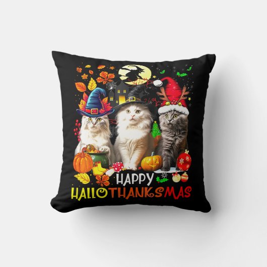 Happy HalloBedanktMas Cats Kussen (Voorkant)