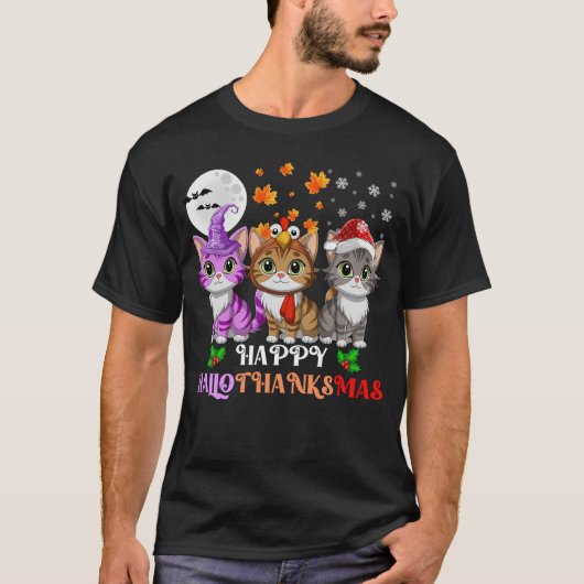 Happy HalloBedanktMas Cats T-shirt (Voorkant)