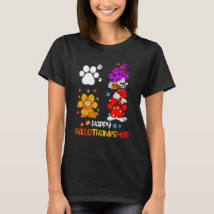 Happy HalloBedanktMas Dog Paws Halloween Thanksgiv T-shirt
