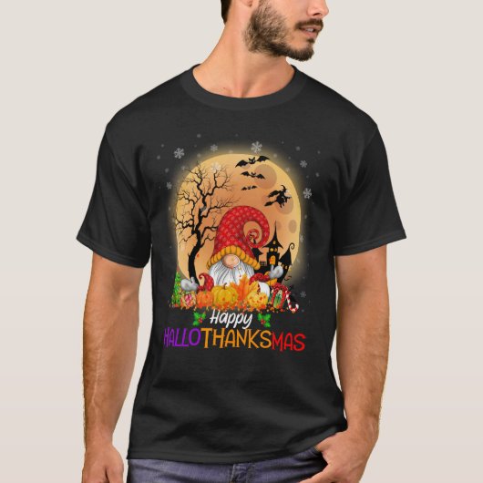 Happy HalloBedanktMas Gnomes T-shirt (Voorkant)