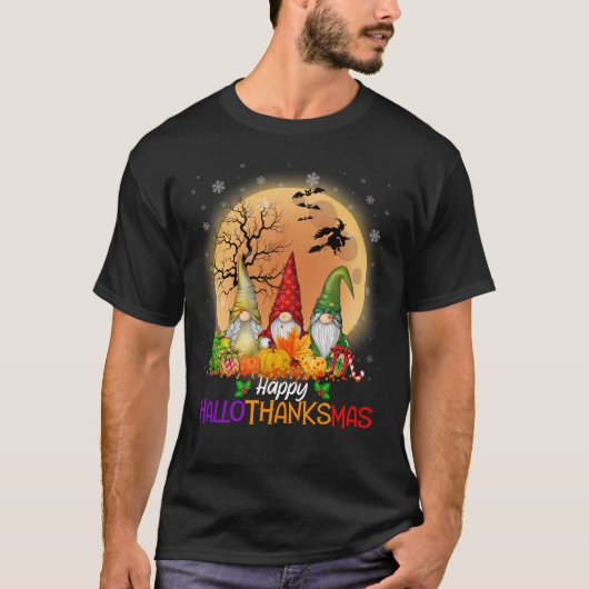 Happy HalloBedanktMas Gnomes T-shirt (Voorkant)