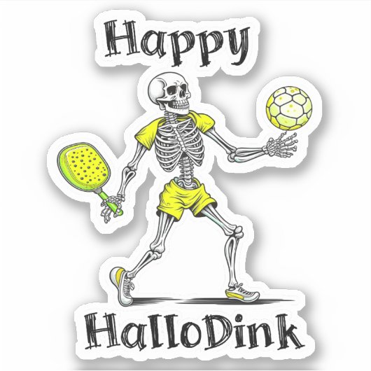 Happy Hallodink | Halloween en Pickleball Pun Sticker (Voorkant)