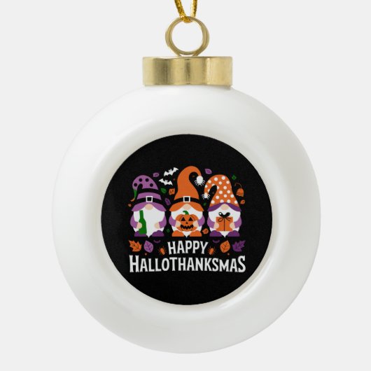 Happy Hallothanksams Gnomes Lover Merry Christmas Keramische Bal Ornament (Voorkant)